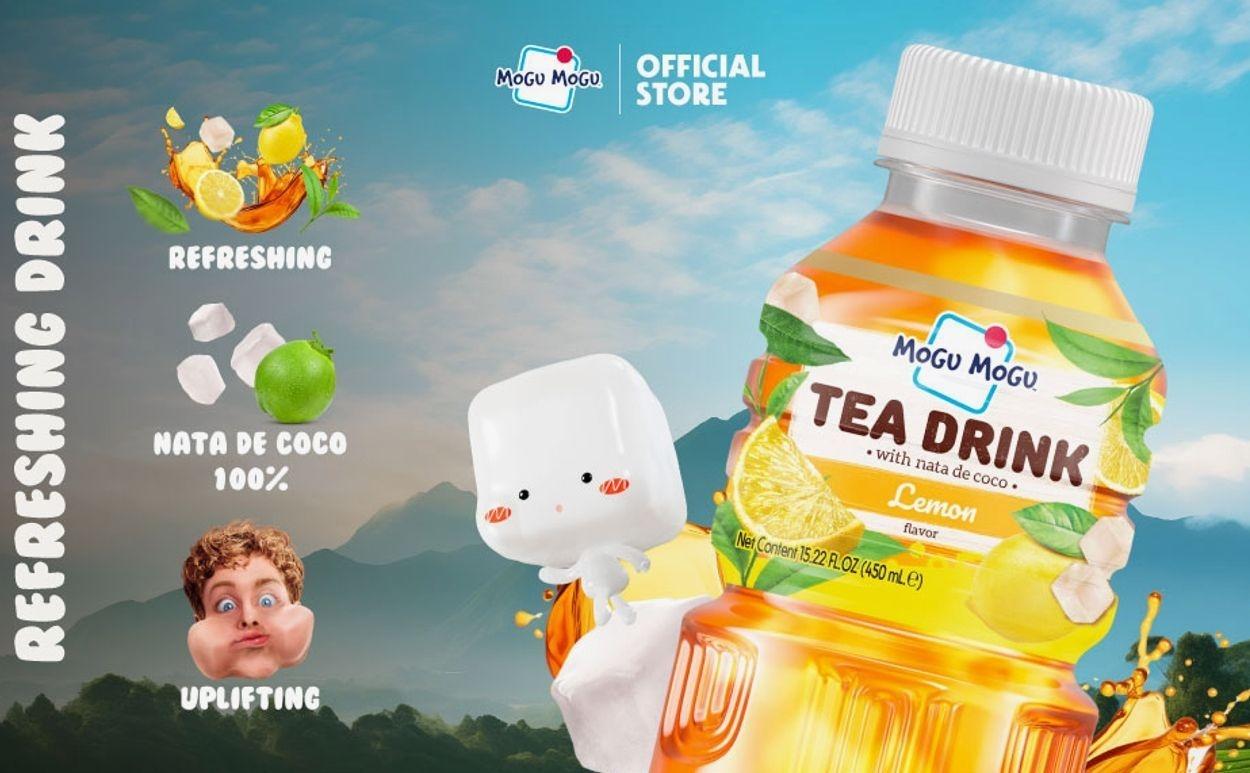 Mogu Mogu Lemon Iced Tea with Nata de Coco (Coconut Jelly) – Chewy Bubble Tea Alternative, Refreshing Drink, 6 Pack Bottles, 15.3 fl oz Each