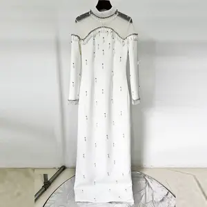 Heavy-duty Pearl Bead And Diamond-embellished Mesh-panel Long Dress