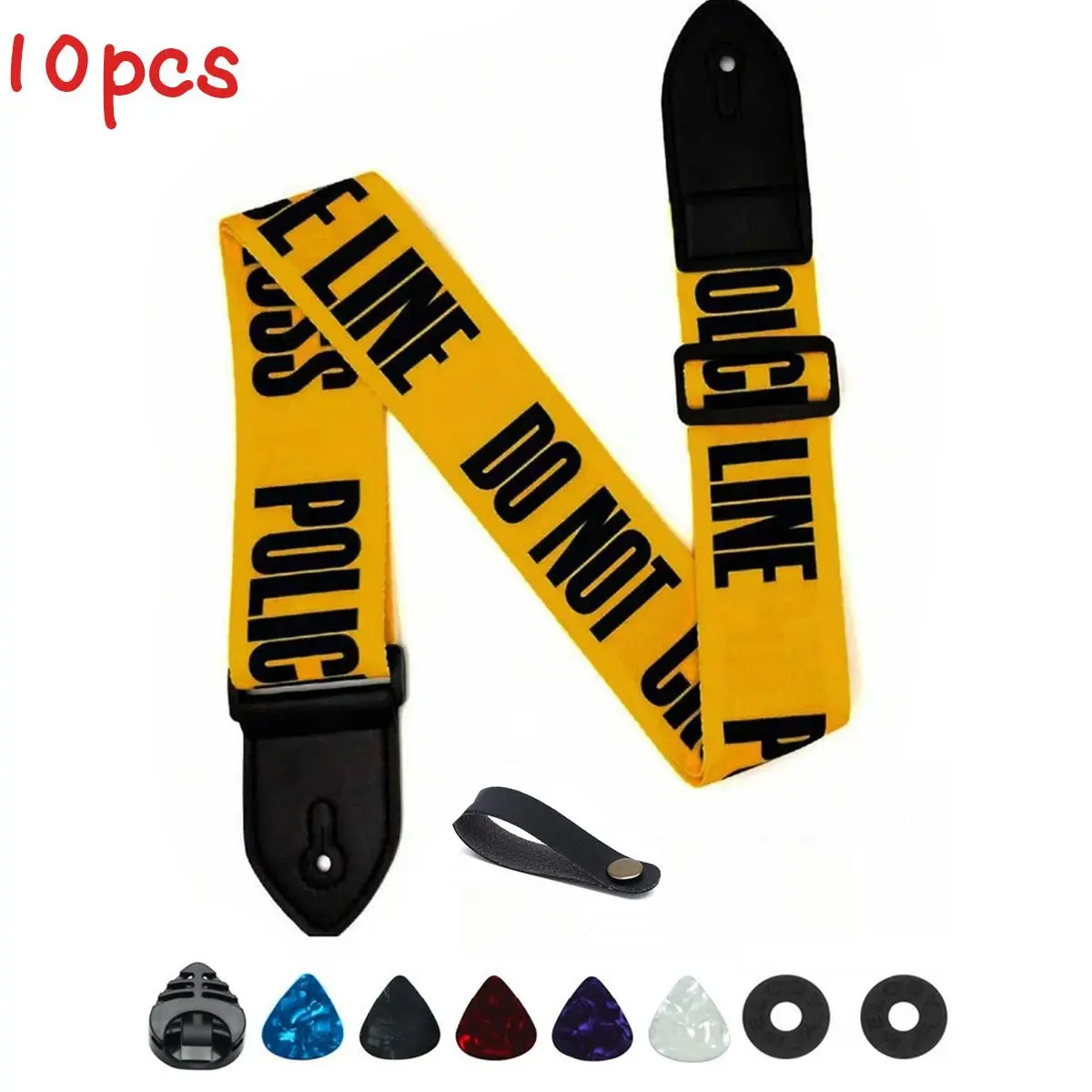 Soft Guitar Strap, 1 Pair Strap Locks & 5 Counts Guitar Picks & 1 Count Hold & 2 Counts Washers, Electric & Acoustic Guitar Strap Accessories, Adjustable Guitar Strap