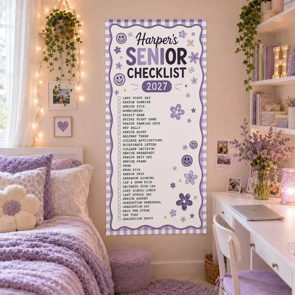 Personalized Senior 2027 Checklist Poster, Custom Name Graduation Bucket List, High School Senior Year Sign, Class of 2027 Gift for Graduate