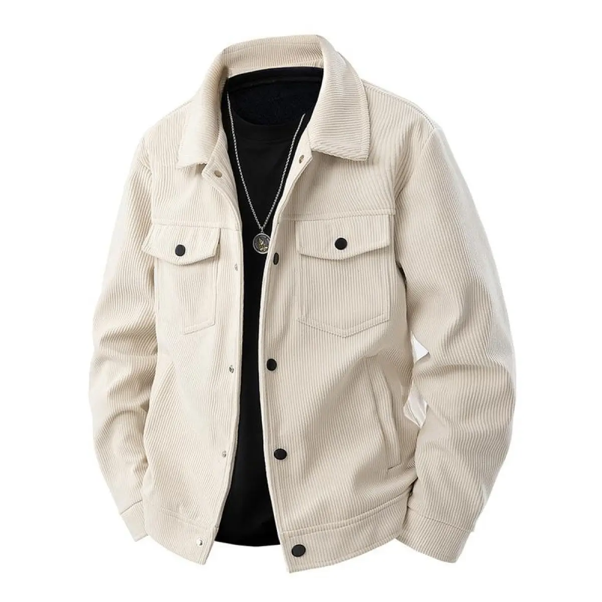Men's Corduroy Jacket - Autumn/Winter Warm Collar Casual Coat, Multi functional Pocket and Snap Design, Machine Washable for Daily Casual Wear