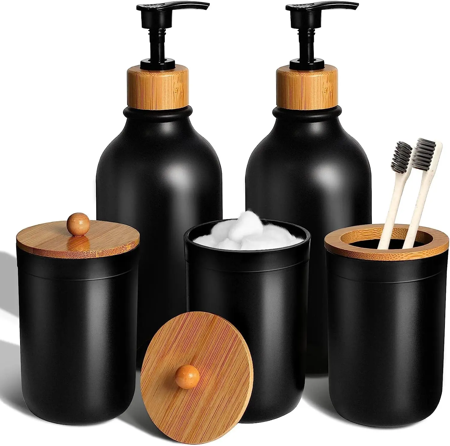 Bathroom Accessories Set 5 Pcs, Matte Bathroom Accessories, Plastic Soap Dispenser and Toothbrush Holder Set, Qtip & Cotton Ball Holder, Bathroom Set, Boho Bathroom Decor