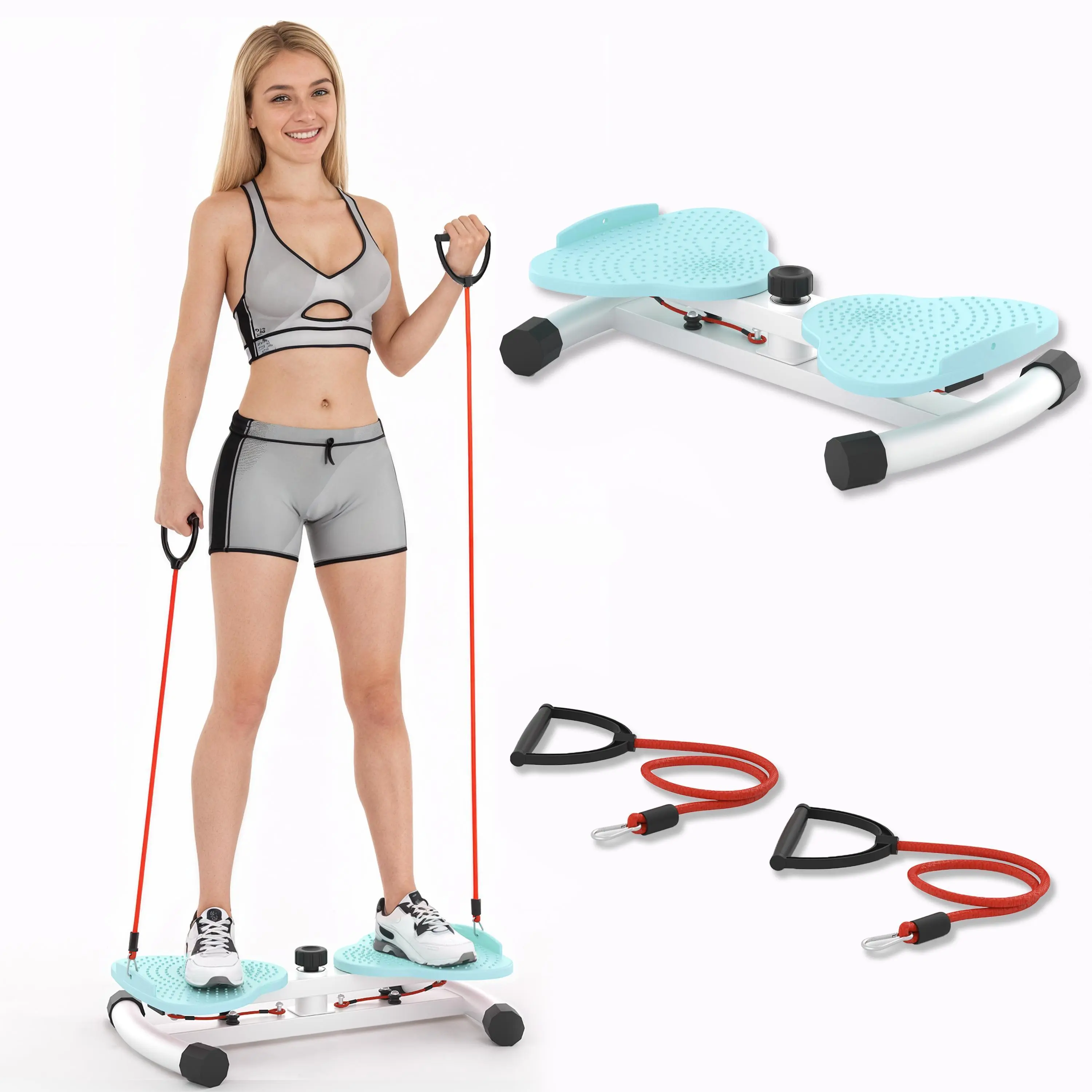 Women's Waist Twisting Machine - Ab Twister Board, 2 Adjustable Resistance Bands, 300LBS Capacity, Compact Full Body Workout Platform, Family Fitness Home Indoor Training Gear (Home Supplies)