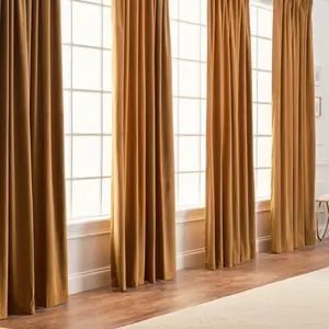 Chanasya 2pk Solid Velvet Room Darkening Window Curtain Panels - Set of 2 - 52 x 63 Inches Long - Golden Brown
