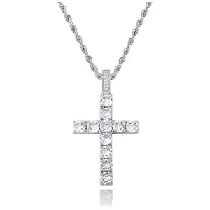 Cross Necklace for Men Necklace for Women  Cross Jewelry Silver Plated Solid Iced Cubic Zirconia Stainless Steel Pendant Chain