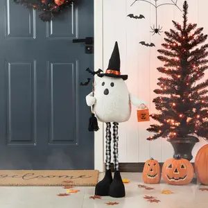 Glitzhome 38"H Lighted Halloween Fabric Ghost Standing Decor, With Telescoping Legs with Timer