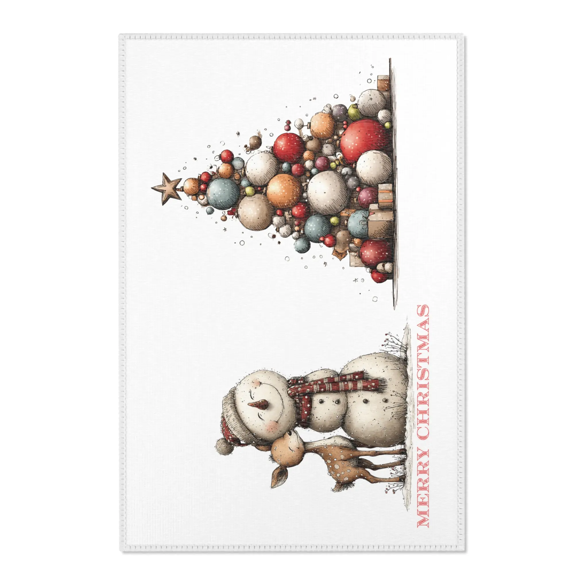 Christmas Area Rug with Snowman and Tree, Holiday Floor Mat, Festive Living Room Decor, Seasonal Home Accessory, Winter Wonderland Rug