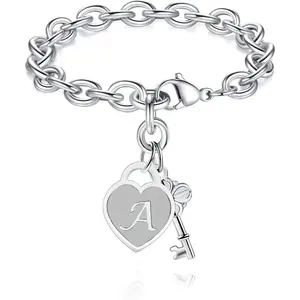 Initial Charm Bracelets for Girls Women Stainless Steel A-Z Bracelet Personalized Gifts Birthday Graduation Easter Stocking Stuffers for Teens Girls Jewelry (Various Design)