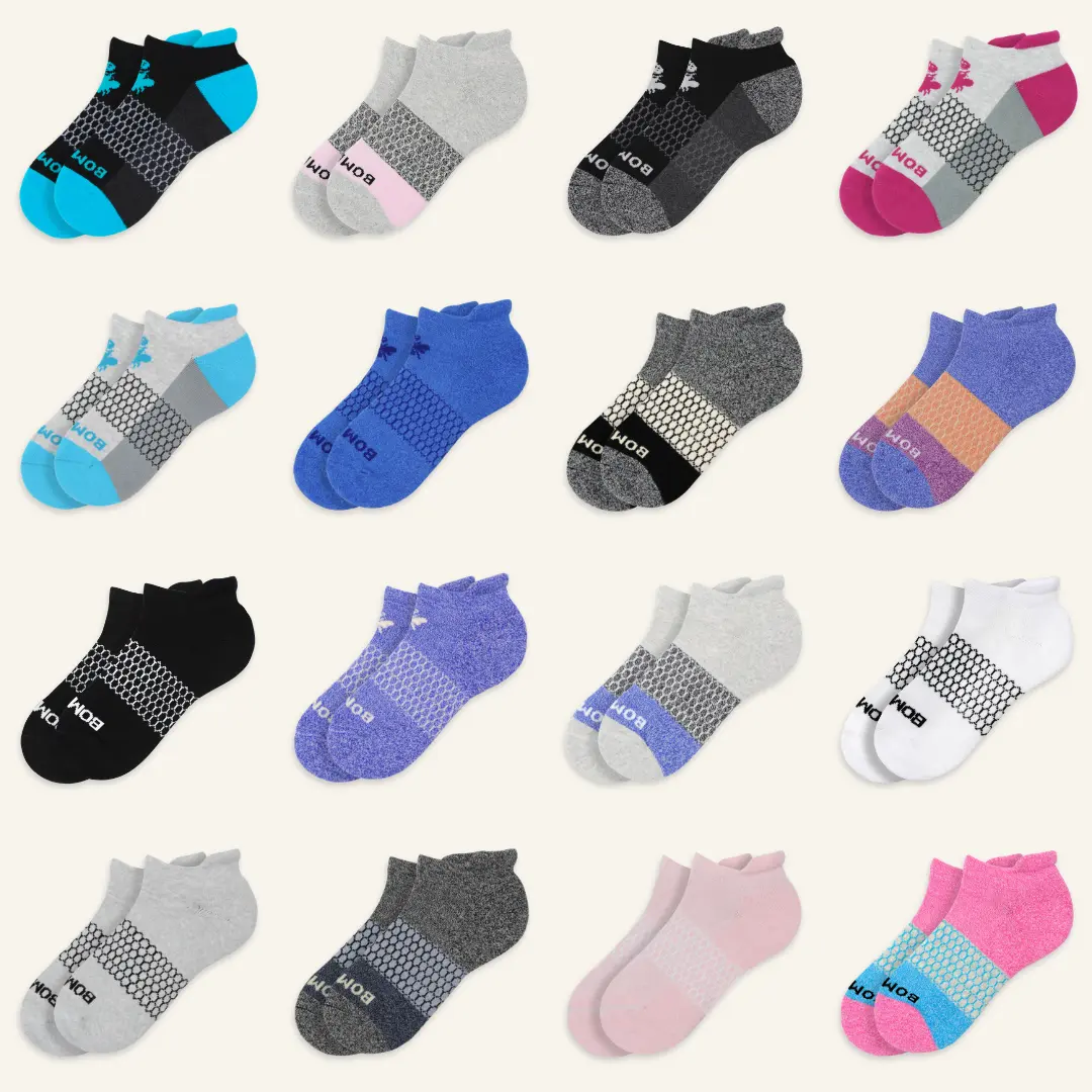Pack 1/3/5 Bombas Ankle Socks, Cushioned Footbed & Honeycomb Arch Support, Seamless Toe, Blister Tab, Soft Cotton Blend, Size S, M, L, Women's Men's Daily wear