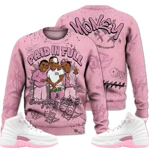 12 Medium Pearl Pink Ugly Sweater, Medium Pearl Pink 12s Outfits Shirt, Money Paid In Full Streetwear Unisex Sneaker Matching Shirts