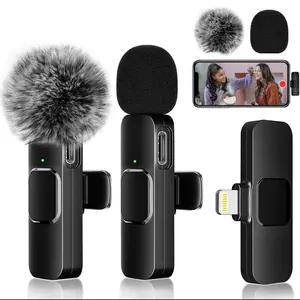 Wireless Lavalier Microphones 2 pcs with Furry Windscreen & Lightning Connector for Vlogging and Recording