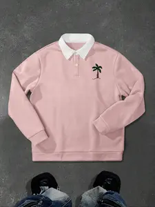 Men's Fall Winter Coconut Tree Print Half Button Hoodie, Casual Outdoor Pullover Sweatshirt, Long Sleeve Letter Pattern