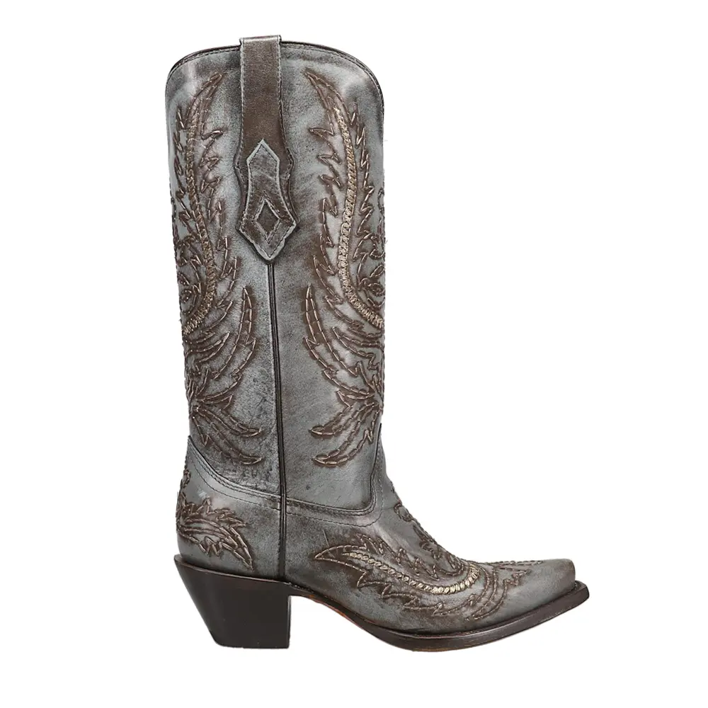 Corral Boots Womens Embroidered Snip Toe Pull On  Casual Boots Mid Calf Mid Heel 2-3" - Grey