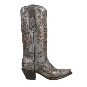 Corral Boots Womens Embroidered Snip Toe Pull On  Casual Boots Mid Calf Mid Heel 2-3" - Grey