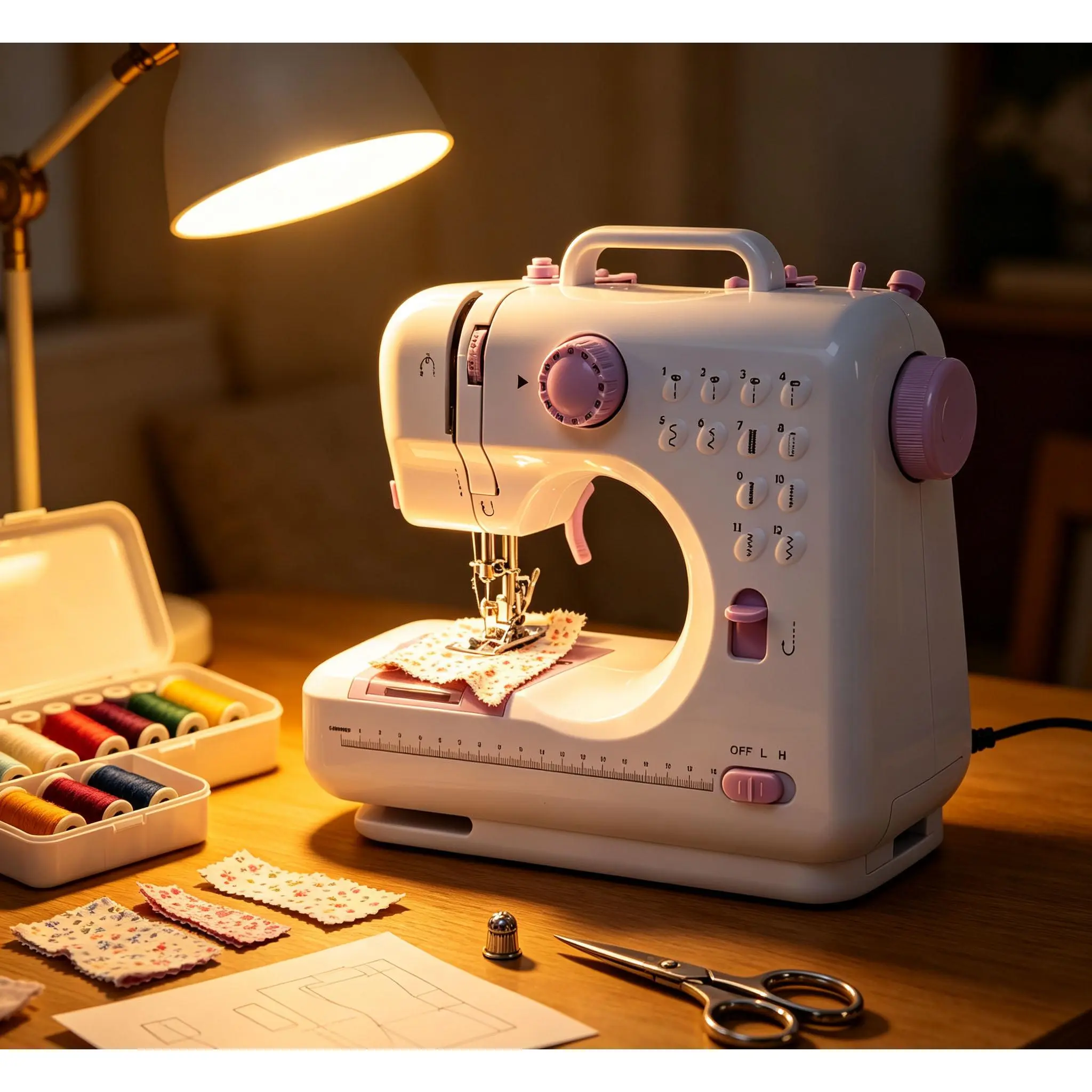 Portable Electric Sewing Machine for Beginners, 12 Built-In Stitches, Dual Operation with Foot Pedal & Button Control, Lightweight Mini Sewing Tool for DIY Crafting, Fabric Mending & Home Projects