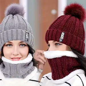 Unisex Winter Hat & Scarf Set, Thick Plush Knit Windproof Cold-Resistant for Outdoor Sports Skiing Daily Wear