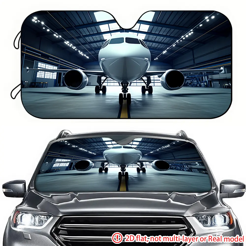 2D high-definition printing of car sunshades for civil aviation aircraft in 1pc hangar, effectively blocking sunlight for car sunshades, suitable for trucks SUV、 RV front windshield decoration, Portable car sunshade Sun Cover for Car Windshield