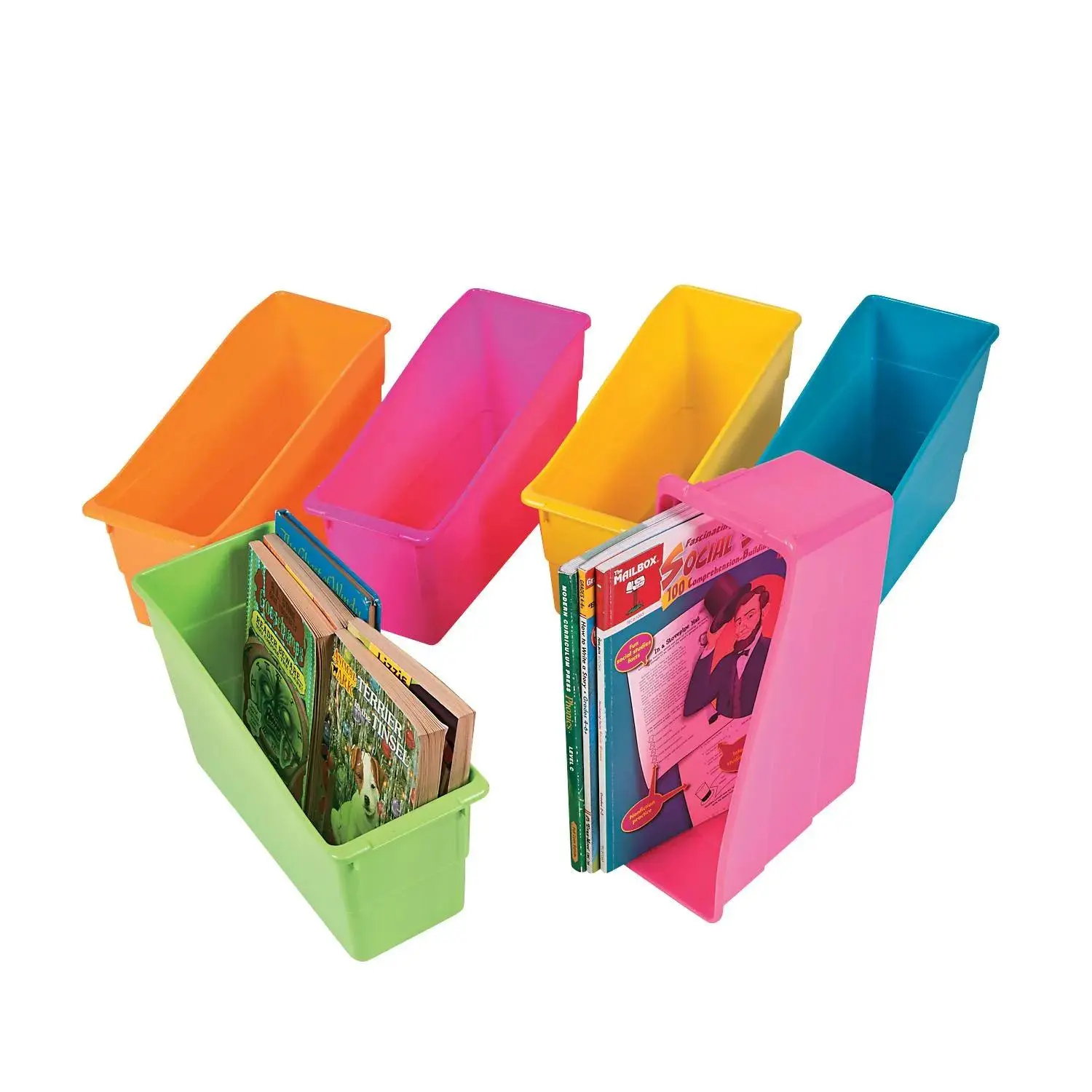 5" x 12 1/2" x 7 1/4" Neon Colors Classroom Book Bins - 6 Pc.