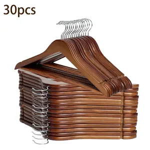 17.32inch Solid Wood Hangers, Pack of 10~30 Hangers, Natural Wooden Suit Hangers with Non-Slip Trouser Rods and 360-Degree Rotating Hooks, Suitable for Shirts, Jackets, Dresses, and Pants