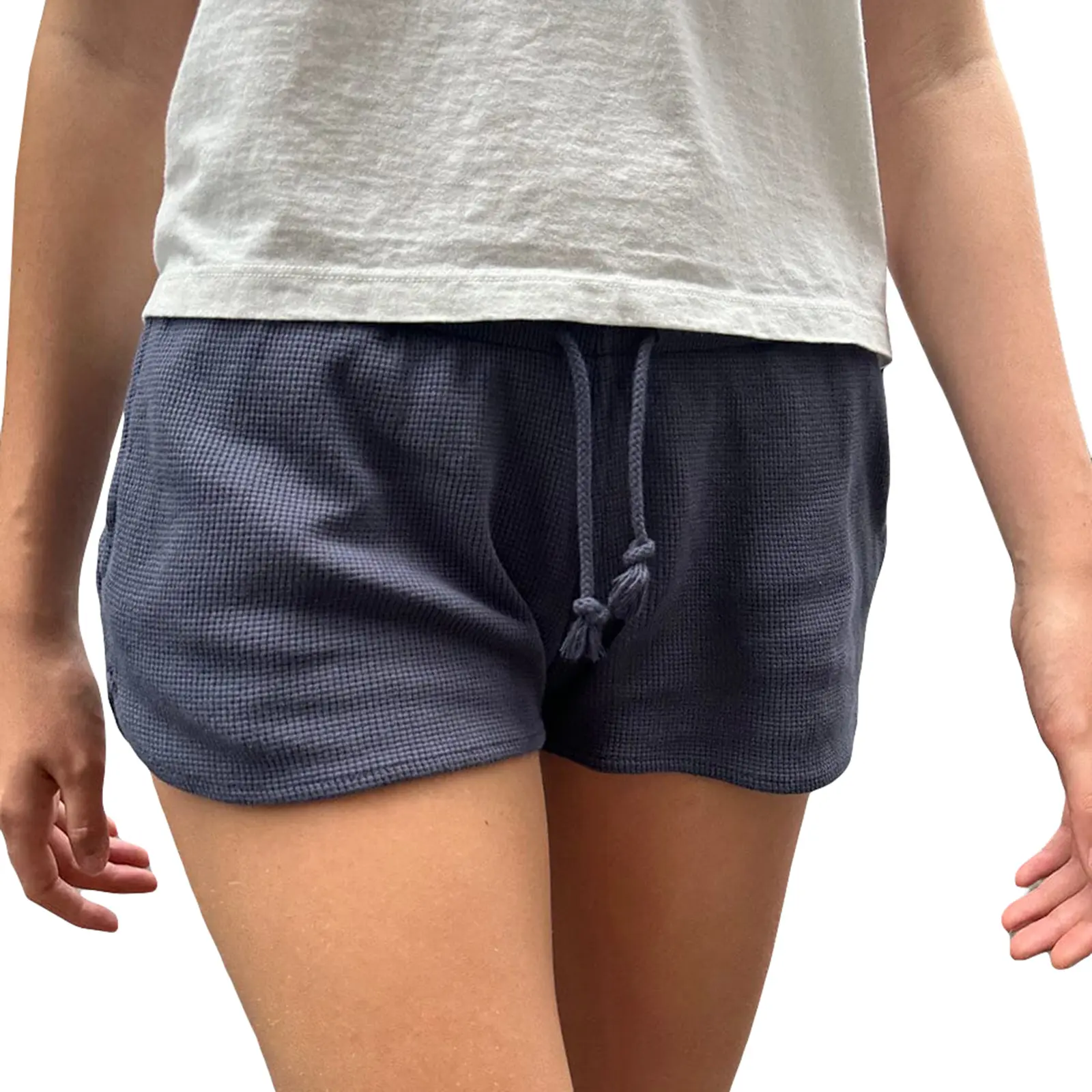Women's Low-Waist Elastic Fabric Basic Drawstring Shorts - Casual Solid-Color Lounge Bottoms, Cold Wash, Hand Wash Only