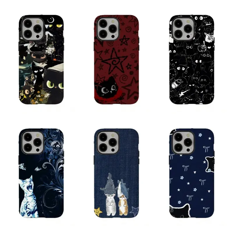 Custom Protective Polycarbonate Casing - Shockproof Wireless Protection, Whimsical Black Cat & Witchy Art, Drop-Resistant Multi-Model Mobile Accessory for iPhone 17/16/15/14/13/12/11 ProMax Plus, Samsung Devices, Ideal Cleaning Gift for Fans