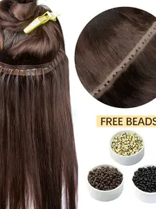 Invisible Hole Flat Pu Tape Human Hair Twin Tabs, Natural Human Hair, 25cm Wide Flat Pu Weft with Nano Beads 12-24Inch Weft Extensions 40-50G Bundles No Glue Can be Permed or Dyed