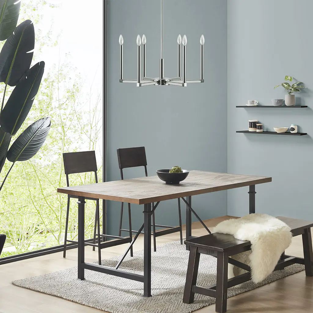 Contemporary Candelabra Chandelier with 6 Lights, Multiple Finishes Available