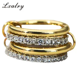 Lxalry 18K Gold Plated Interlocked Stackable engagement Rings for Women – Non-Tarnish Cubic Moissanite Multi-Band Statement Ring, Summer Gift Jewelry for Daily Outfits and Outdoor Fun antique  jewelry pretty  studs jewelry  tiktok