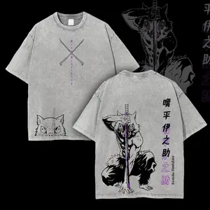 Vintage Inosuke Washed T-Shirt - Demon Slayer Anime Washed Tee Unisex Oversize Anime Manga Kimetsu No Yaiba Mineral Wash Tee, Graphic Shirt For Men, For Women