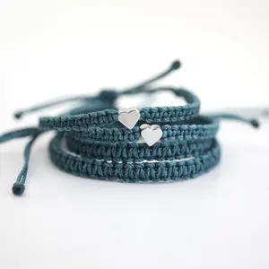 Silver Heart Teal Matching Bracelets - 4-Piece Family Set with Adjustable Waterproof Cord for Man Woman & Kids - Perfect for Family & Awareness