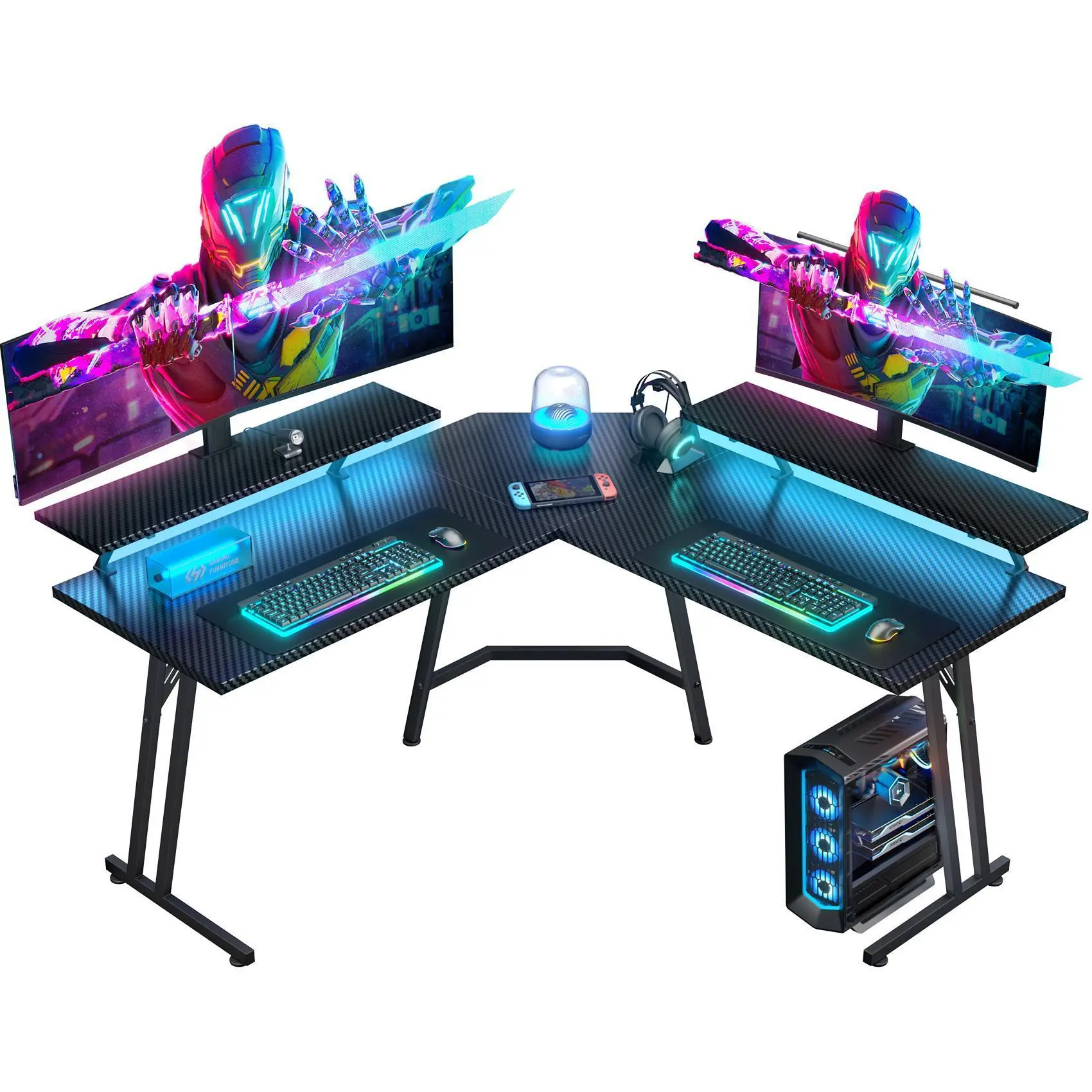 Ecofurnix,L-Shaped Gaming Desk  | 51 INCH Carbon Fiber  Desk for PC & Multi-Screen Setup | Easy Assembly Home Office Black Tech Ergonomic Computer Chair Modern Swivel Chairs summerwins