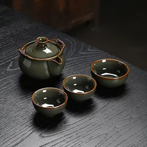 New Chinese Style Ge Kiln Complete Travel Tea Set Outdoor Teapot & Cups for Camping Tea Ceremony Equipment Traditional Design
