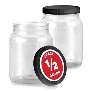 Stock Your Home Half Gallon Clear Plastic Jars with Lids (1 Pack) 64 oz Wide Mouth Large Jar with Lid, Big Container for Candy, Cookies, Arts & Crafts, Bartender Money Tips, Kitchen & Pantry Storage