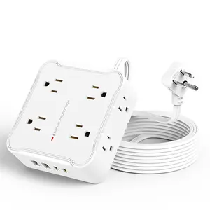 6.5FT/10FT/15FT extension cord power board,12-in-1 power board/power socket/power strip,8 AC sockets, maximum power of 1250.W, 10A, 2 USB 2Type-C, suitable for home, office, travel and computer.