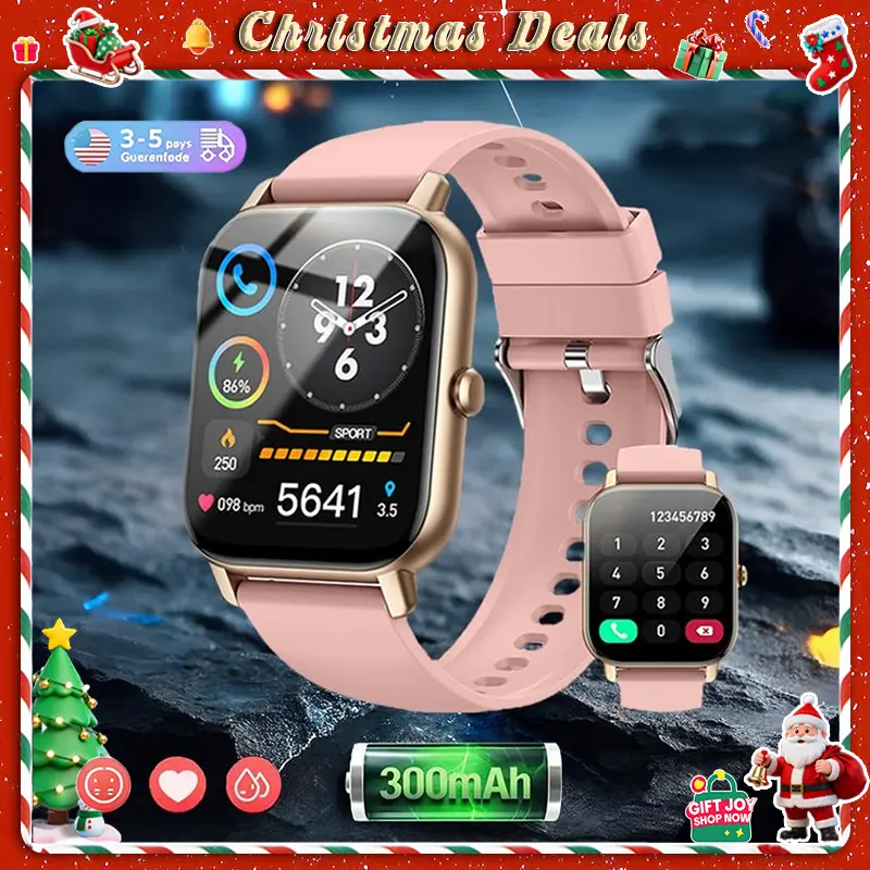 [New Year Deals] Nerunsa 1.69'' Touchscreen Smartwatch with Fitness Tracker & Sleep Monitor for Men Women Android iOS Compatible Silicone Band Bluetooth Calls Wearable Device