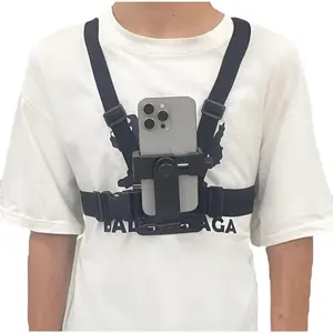 Mobile Phone Chest Mount Harness Strap Cell Phone Holder Mount for Video Recording Bike/Kayak/Fishing/Skateboard POV/VLOG for iPhone/Samsung for GoPro Hero 11 10 9 8/Insta360/DJI Action Camera, Black