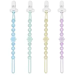 4 Packs Soft Silicone Pacifier Clip Holder with One-Piece Beads,Soft and Flexible, Teething Relief Baby Essentials Accessories, Safe for Boy and Girl