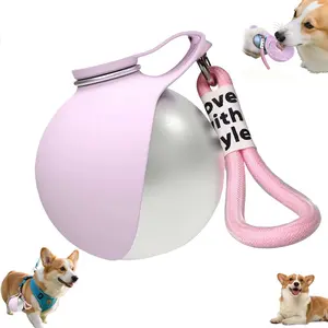 2-in-1 Portable Dog Water Bottle with Foldable Silicone Bowl, BPA-Free Stainless Steel Pet Tumbler, Leak-Proof Travel Water Dispenser for Walking, Hiking & Road Trips(10oz, Pink & Blue)