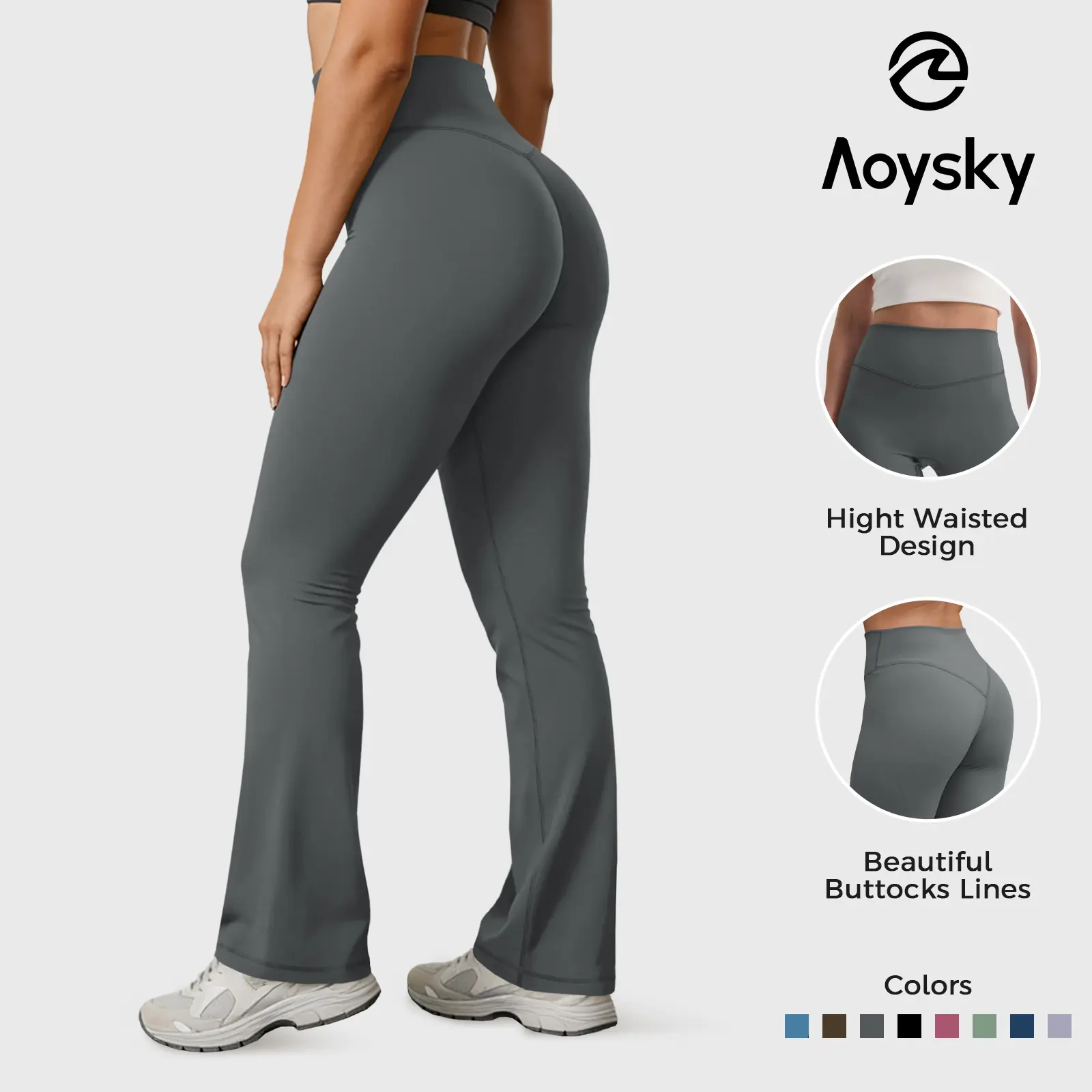 Aoysky Women's High-Waisted V-Cross Bootcut Workout Leggings, Buttery Soft Cotton Pants with Tummy Control, Sizes S/M/L