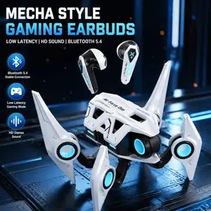 Futuristic Mecha TWS Earbuds | Bluetooth 5.4 Ultra Stable Connection | 18H Playtime Magnetic Charging Case | Cyber Style Gaming Wireless Earbuds nothing ear