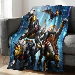 Transformers Dinobots Throw Blanket, Robot Dinosaur Flannel Blanket, Ultra Soft Warm Blanket, Cozy Fleece Gift Blanket for Kids & Fans, Sci-Fi Cybertron Print for Boys' Bedroom & Dorm Decor