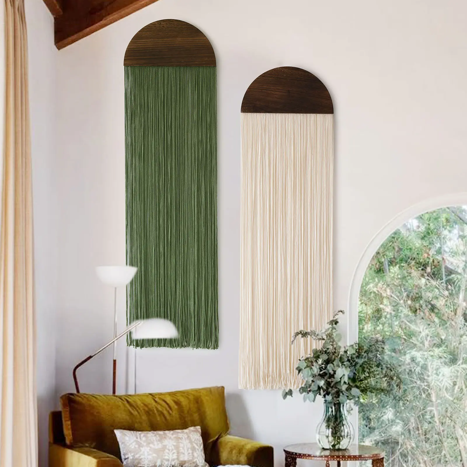 Macrame Wall Hanging Boho Decor Wall Round Tassel 13.7" W x 51" L