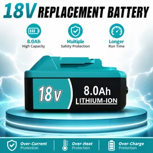 8.0Ah 18V Lithium-Ion Replacement Battery, High-Performance for Cordless Power Tools, Compatible with BL1850 -1850B-1840-1840B-1830-1830B-1815B outdoorfun outdoorfun
