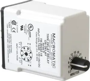 Macromatic 8 Pin, 0.3 to 30 min Delay, Multiple Range DPDT Time Delay Relay 10 Contact Amp, 120 VAC/VDC, Knob TR-50222-15