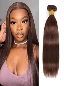 1 Pc Human Hair Bundles Long Straight Hair Remy Human Hair Extensions Double Weft Brown 12-30 Inch For Women Christmas Costumes New Year Party Wig Holiday Wig Festive Style Christmas Gift