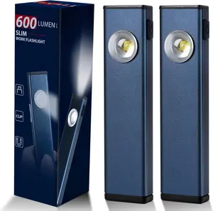 2 Pack Rechargeable Work Light, 600 Lumens Portable LED Flashlight,  COB Flat Task Light with Pocket Clip, 3 Modes, Pocket Pen Inspection Light for Repairing, Camping, Hiking,