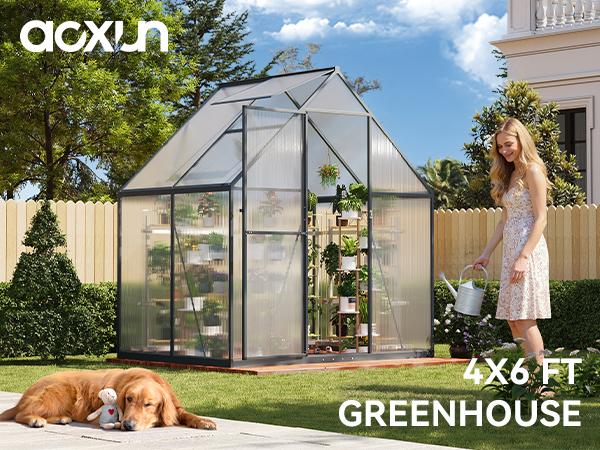 Aoxun 4x6 FT Outdoor Greenhouse,Sturdy Aluminum Frame, Polycarbonate Panels, Roof Vent, Ground Nails, Lockable Door,Quick Setup for Garden and Backyard, Black Aoxun 4x6 FT Outdoor Greenhouse,Sturdy Aluminum Frame, Polycarbonate Panels, Roof Vent, Ground Nails, Lockable Door,Quick Setup for Garden and Backyard, Black