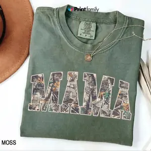 Comfort Colors Hunting Mama T-Shirt, Camo Mama Shirt, Mother's Day Gift, Camouflage Mama T-Shirt, Varsity Mama Shirt, Retro Mam Shirt - Printfamily