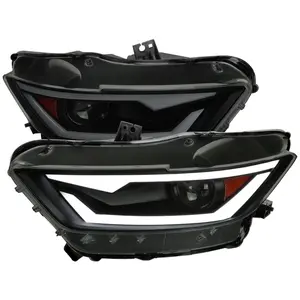 2015-2017 Ford Mustang/2018-2020 Mustang Shelby HID/Xenon Switchback Sequential LED Turn Signal Projector Headlights (Matte Black Housing/Smoked Lens)