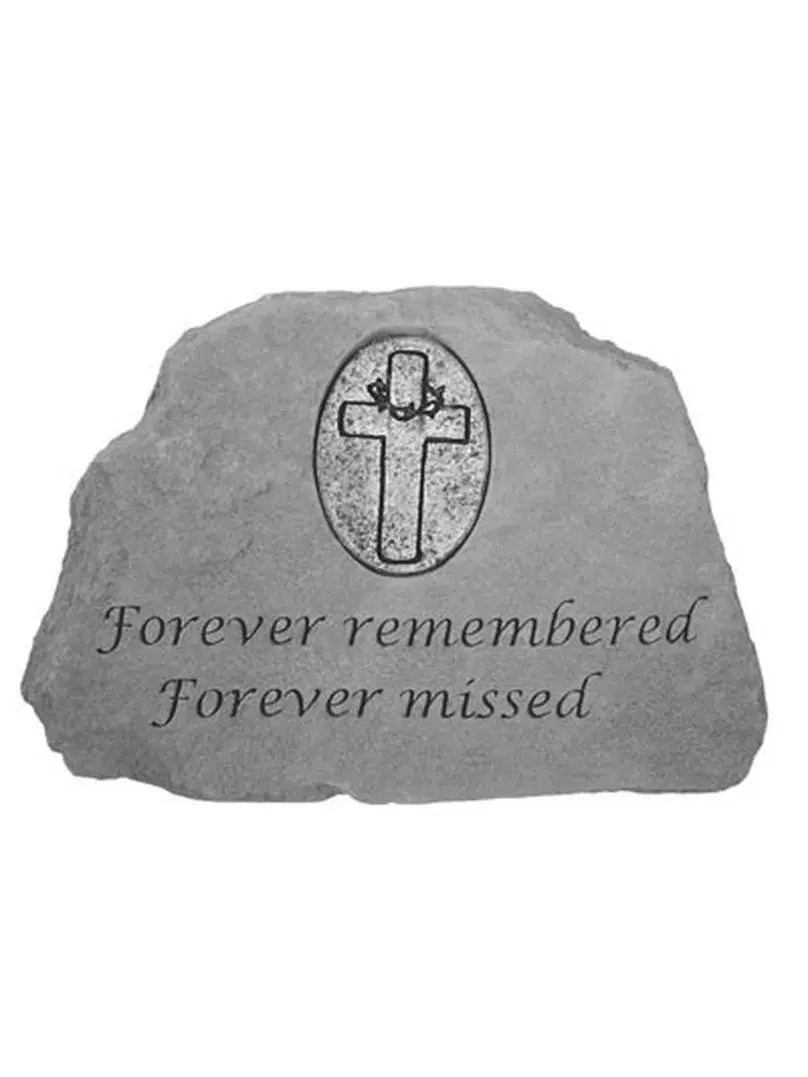 9155 Forever Remembered & Missed Memorial Stone with Oval Cross Personalized Insert